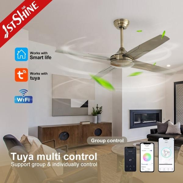 Ventilador de teto de cobre de motor AC puro de alta velocidade com controle remoto e 4 lâminas de ferro