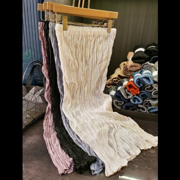 Women's 2025 Spring Fashion Casual Mid-Length Pleated Half Skirt with Elastic Solid Color and Ruffle Decoration