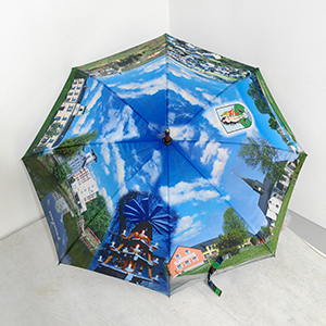 46 Inch Auto Open Wooden Handle Umbrella With European Scenery Print