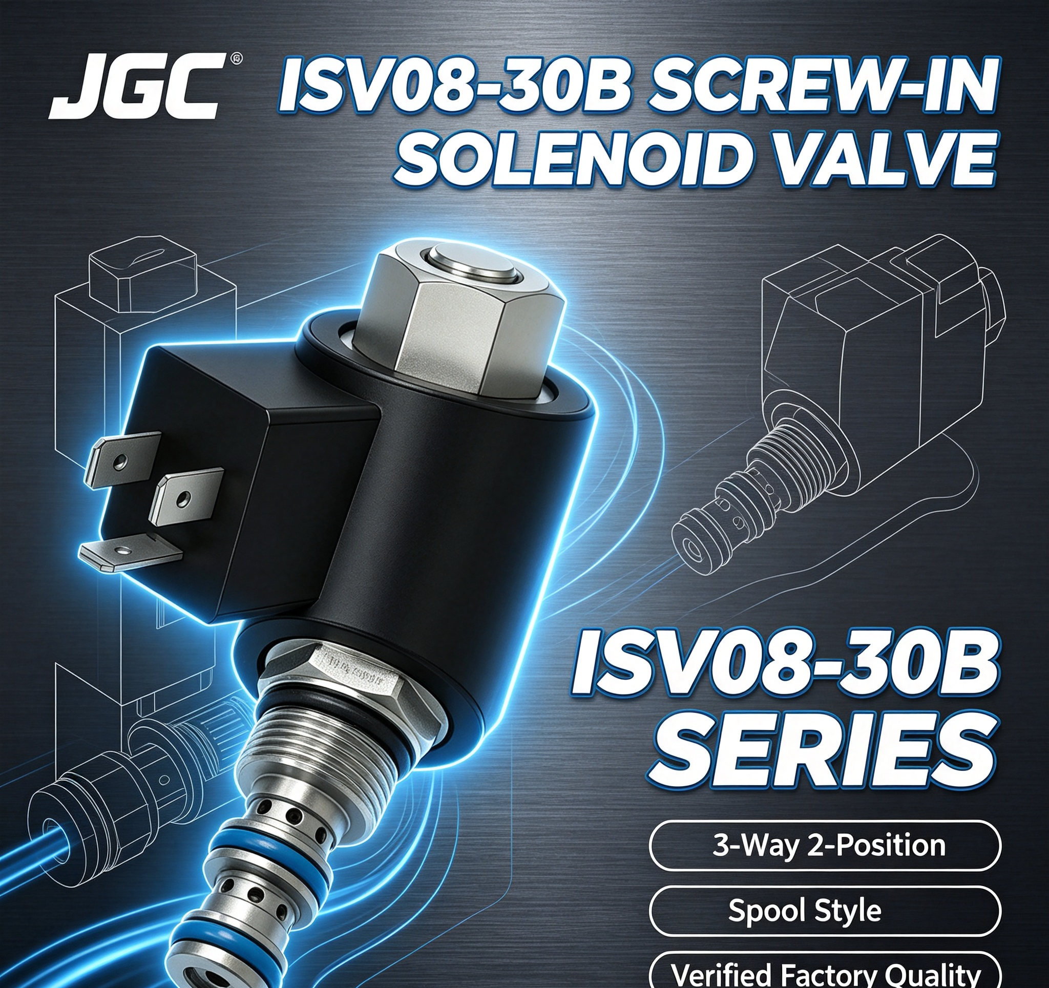 Industrial ISV08-30B Series Screw-in Hydraulic Solenoid Valve 3-Way 2-Position Spool Style, Verified Factory