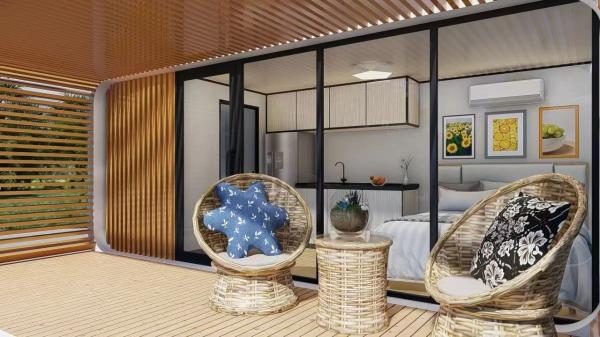 Apple Cottage Glass House Prefabricated Bungalow with Cut Board Wall and Aluminium Plate