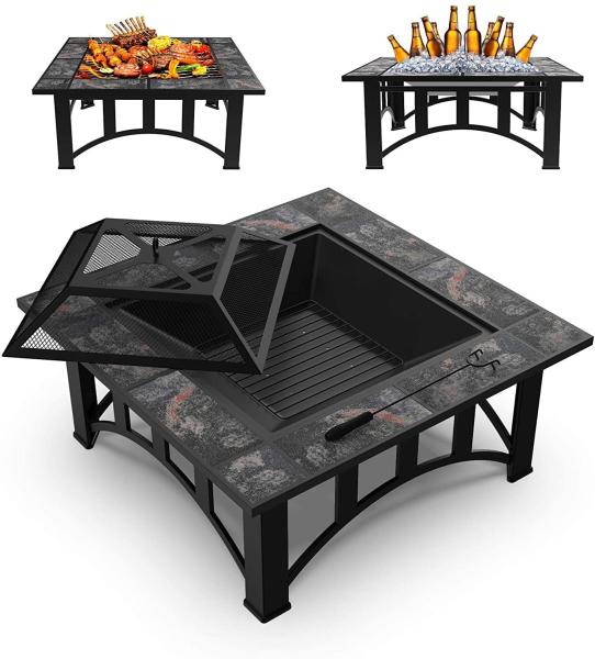 Outside Table Square Patio Outdoor Barbecue Fire Pit With Ceramic Tile