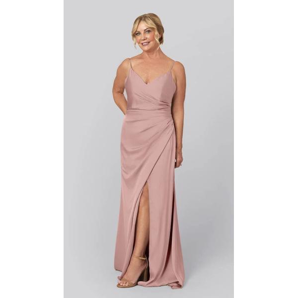 Perfect V-neckline Plus Size Spaghetti Straps Ruffles Split Slit Wine Satin Mother Of The Bride Dress
