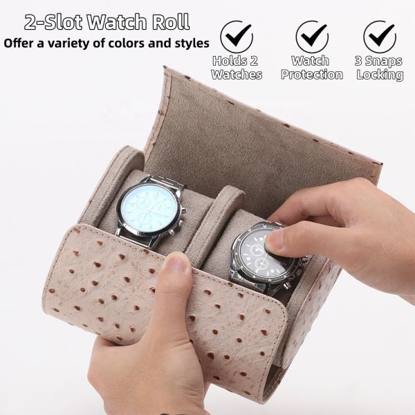 Brand Style Stylish 2 Slot Custom PU Leather Travel friendly Men's Watch Roll Storage Box