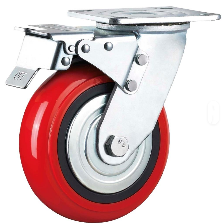 Industrial Red Pu Wheels Iron and PP Core Polyurethane Caster 4/5/6/8 Inch Industrial Casters
