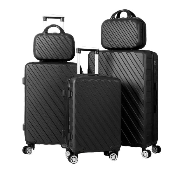 Durable Silent Wheels 5 Piece Luggage Set Hard Shell 12/14/20/24/28
