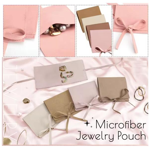 custom embossed suede microfiber jewelry pouch with insert card pads custom logo
