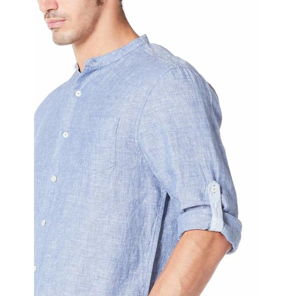 Xxxl Breathable Pure Linen Mens Long Sleeve Shirts Rolled Up With Band Collar