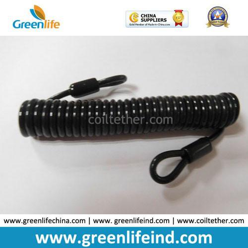 High Pulling Black Stretched Spring Coiled Lanyard Retainer w/Loop Ends