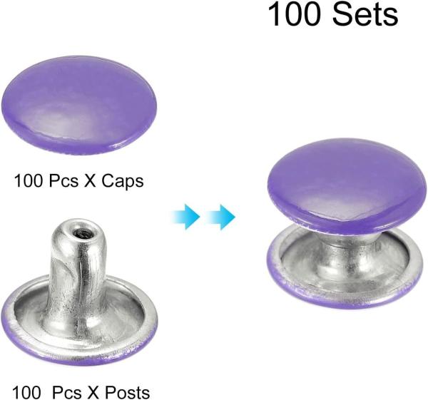 Rebites roxos de acabamento brilhante de 9 mm de tampa dupla para materiais de aço inoxidável de artesanato de couro