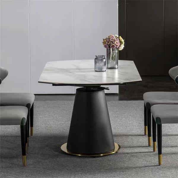 Sintered Stone Top Metal Legs Nordic Modern Rectangular Extension Extendable Dining Table