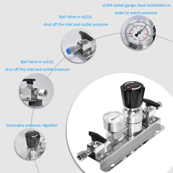 200 Bar Gas Cylinder Regulator Fittings Stainless Steel PRV With 63mm Manometer