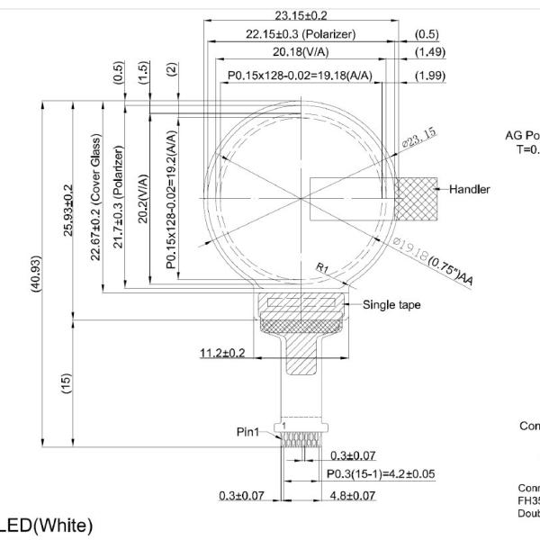 0.75 дюймовый белый 128x128 разрешение Круглый экран OLED дисплейный модуль