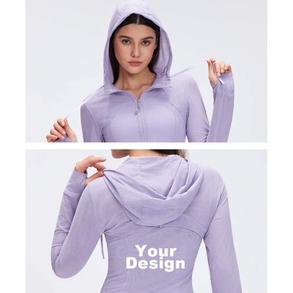 Women Customized Quick Dry Mesh Hooded Gym Jacket