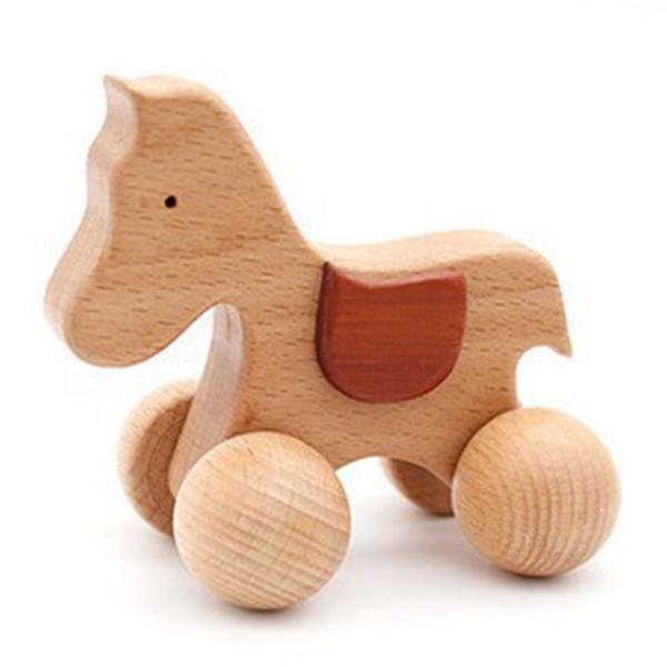 New Born Dog Car Montessori Toy Wooden Rattle Teether Toy For Baby Training