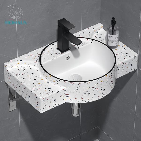 Classic Bathroom Wall Hung Basin Marble Grain Best Ceramic White Hotel House Use