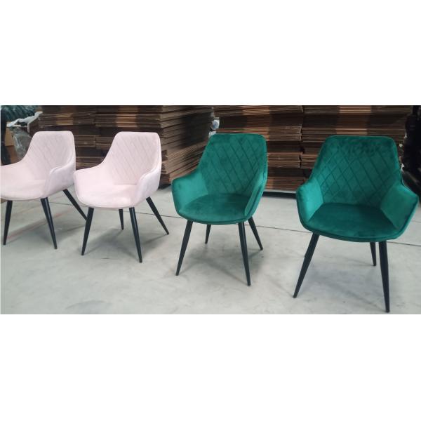 Velvet Blue Upholstered Dining Chairs With Black Metal Legs