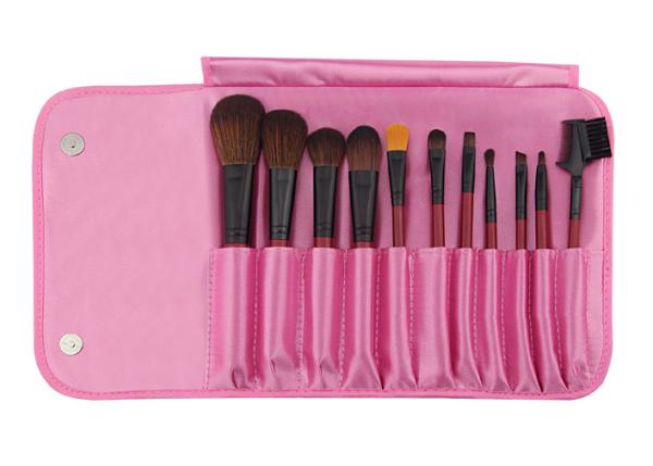 11 Pcs Synthetic Hair Red Natural Makeup Brush Set With Aluminum Ferrule