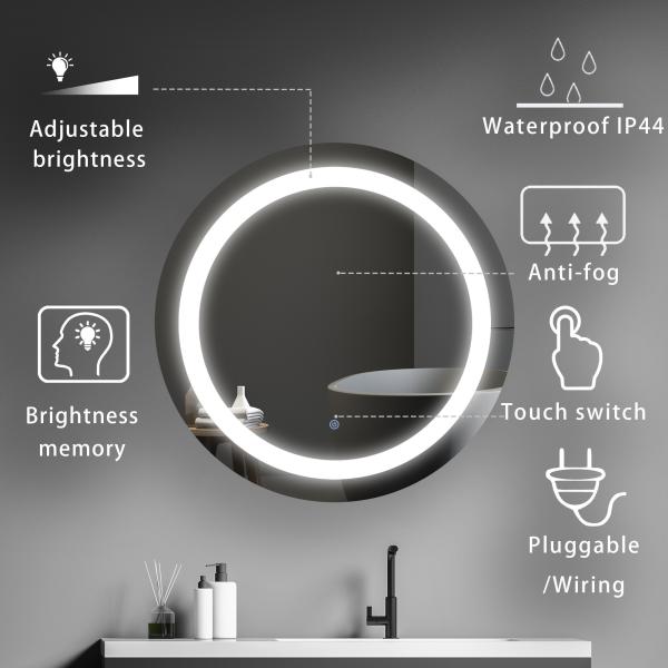 Espelho de prata ambiental de 5 mm LED iluminado na parede Hotel montado em banho Espelho de vaidade