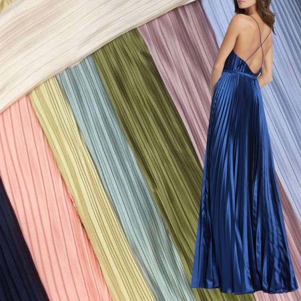 Glitter Stretch Polyester Pleated Crepe Woven Fabric Wrinkle Satin For Dresses