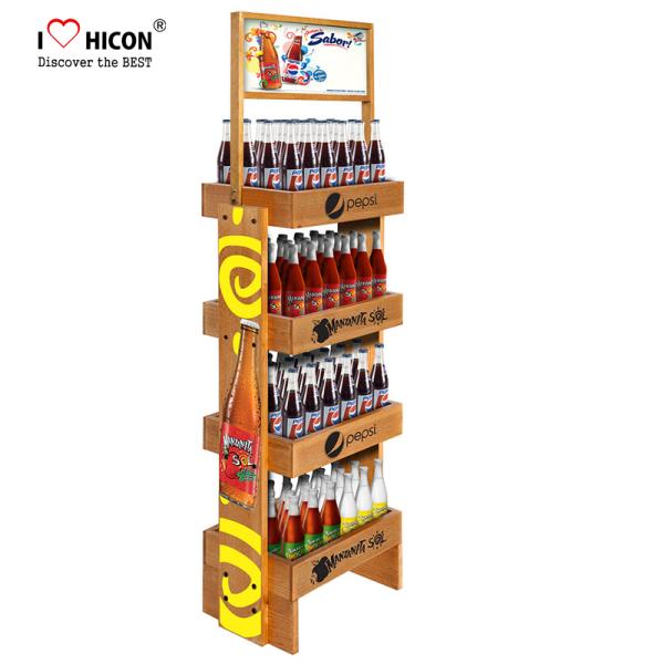 5 - Layer Wooden Energy Drink Display Stand For Bakery / Coconut Water Retail