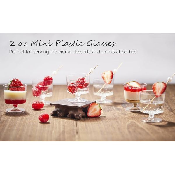 Mini Dessert Cups With Spoons, Pack Disposable Appetizer Cup Mousse Cups Small Plastic Wine Glasses For Serving Individual Pudding Shots, Cocktail, Trifle