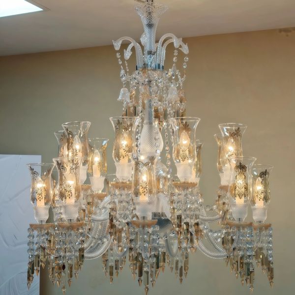 JYLIGHTING Gold & Clear Crystal Glass Chandelier, 18-Arm Floral Etched Candle-Style Fixture for Grand Dining & High-End Foyer