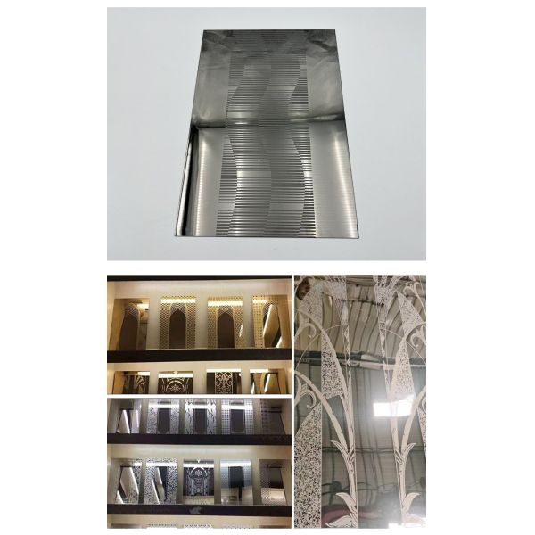 Lámina de acero inoxidable lisa grabada al ácido antideslizante, tamaño personalizado, láminas decorativas de acero