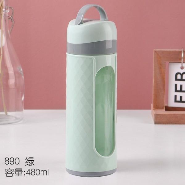 Unbreakable Plastic Cover Portable Glass Water Bottles With Drink Cup