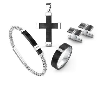 Leather Onyx Stone Stainless Steel Jewelry Sets Men Necklace Earrings And Ring Set