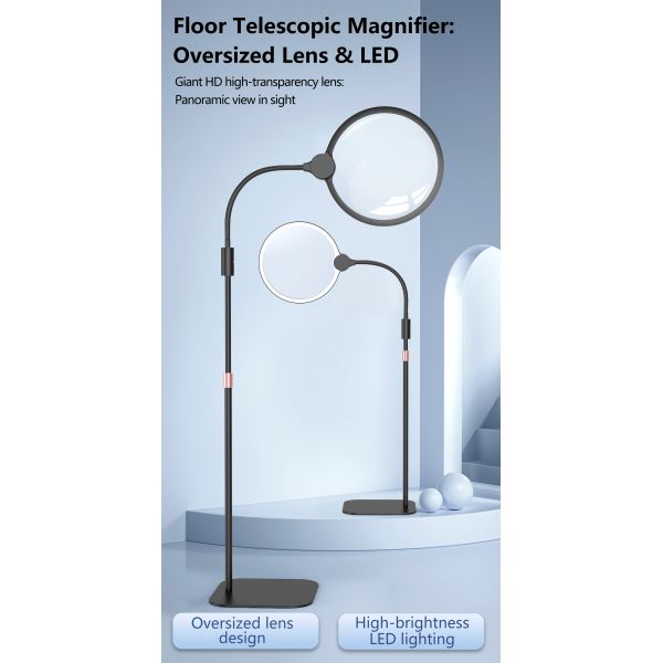 Adjustable Large Light Magnifier Multi-Angle Floor Standing with Height Adjustment for Home and Office Multiple Scenarios