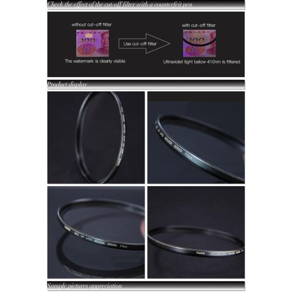 Camera Lens UV Filter 77mm 67mm 82mm Bebronze Ring with Optical Glass in Gold Line