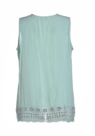 Embroidery Light Blue Cotton Tops For Ladies Breathable V Neck Vest Casual Style