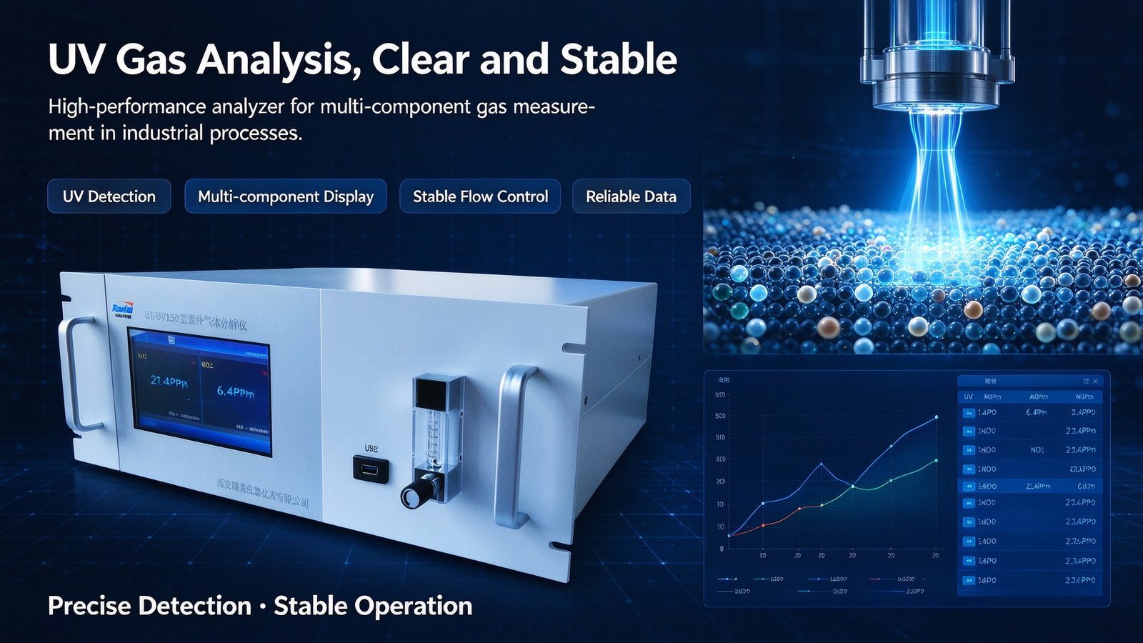 High Accuracy Industrial UV Gas Detector Multi Component UV-DOAS Gas Analyzer