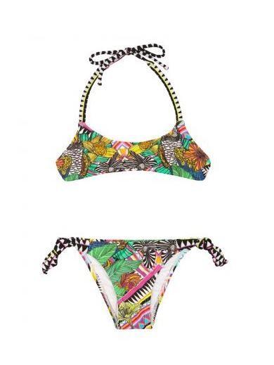 Girls Bikini With Bra Top, Geometric Print - Beijinho Zion