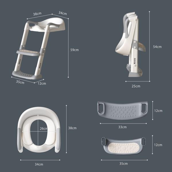 Grey + White 3 In 1 Potty Training Toilet Seat With Step Stool Ladder For 1-6 Year'S Old