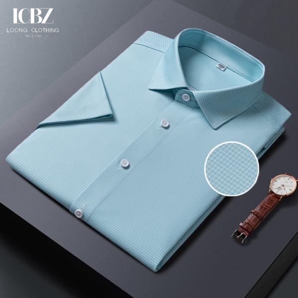Прочный образ антибактериальный быстрый сушки мужской обычный фит короткий рукав платье рубашка