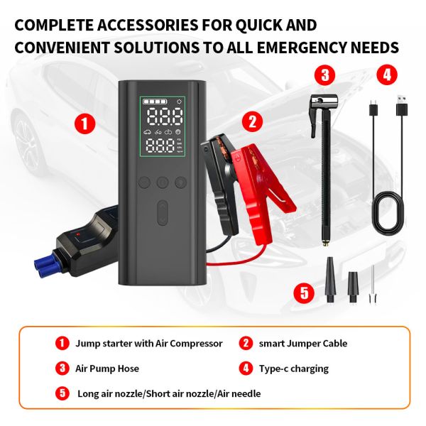 Digital Automobile Emergency Power Supply 6000mAh Portable Tire Inflators 0-150PSI With SOS Light