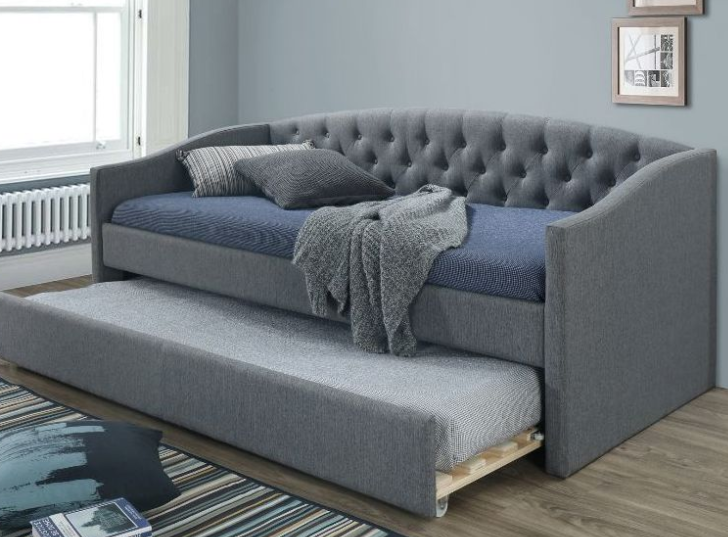 СОЛНЕЧНОЕ одиночное 190X200 Tufted кушетка с кушеткой колесика обитой серым цветом