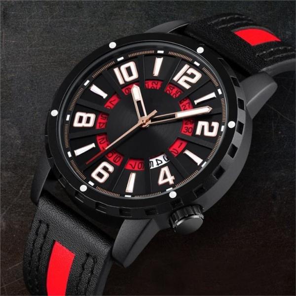 Quartz Movement Casual Calendar Leather Watch Zinc Alloy Mens Chronograph Watches
