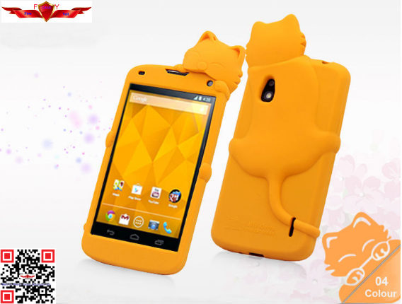 Fashion Design Colorful Cartoon Silicone Cover Case For LG Nexus 4 E960 High Quality
