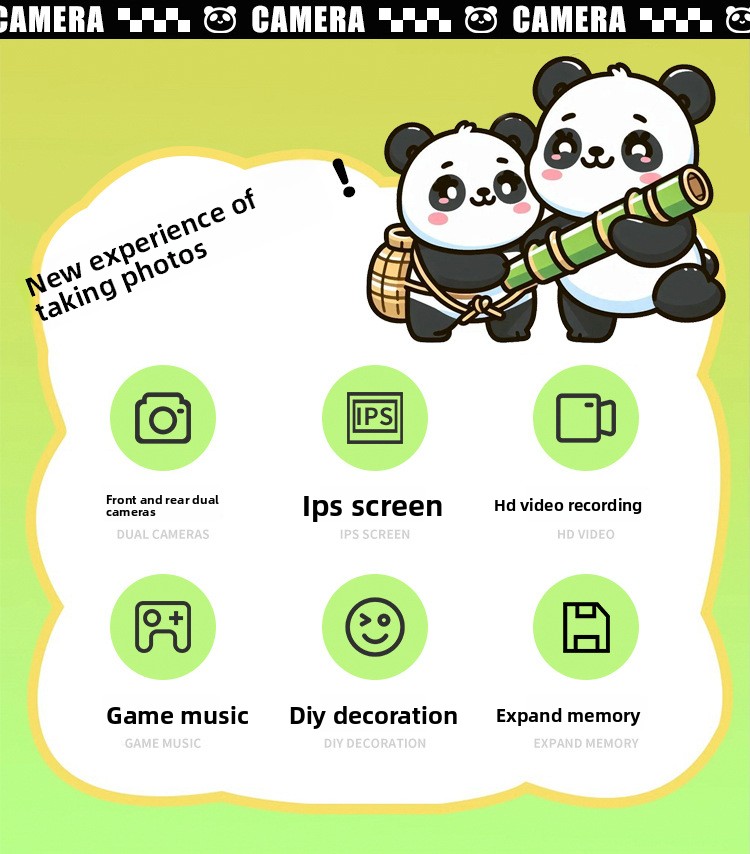K22 Panda Instant Camera Toy for Children 48MP CMOS Sensor MicroSD Storage One-Click Printing Plastic Body Gift for Boys
