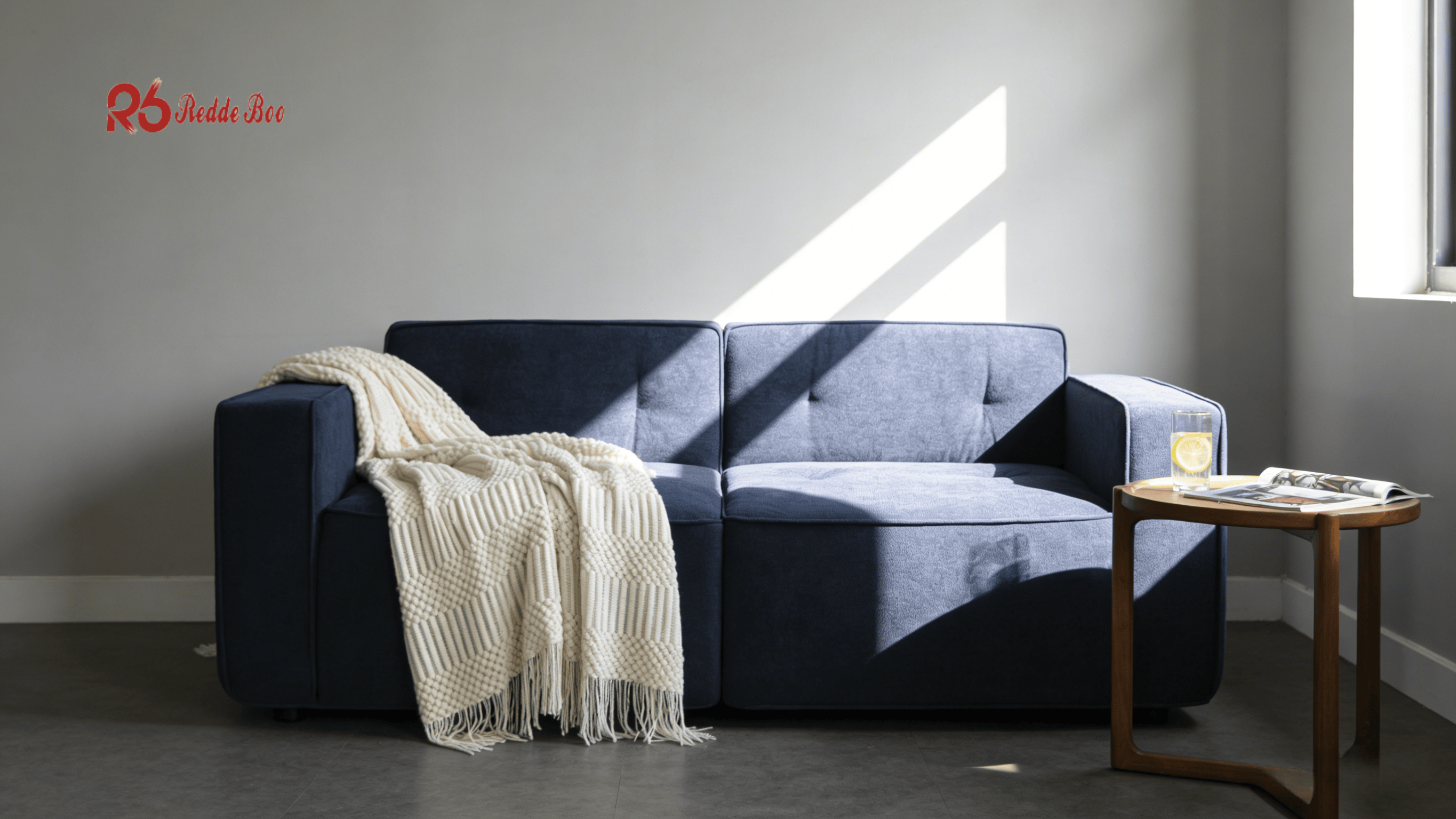 Modern Compressible 2 Seater Sofa Deep Blue Chenille Fabric Modular For Small Apartments