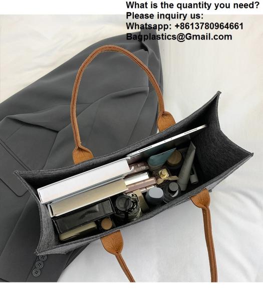 Factory Supply New Style Fashion Hand Bags Shopping Handbag Felt Customized Multi-Pocket Handbag Felt Tote Bag Eco-Friendly Cotton Felt Handle Beautiful Striped