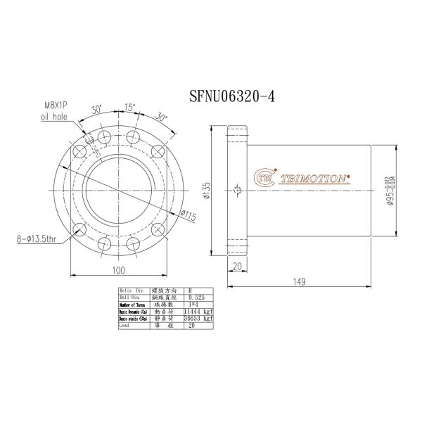 Vis à billes TBI SFNU06320 et écrou pour actionneurs de vannes hydrauliques
