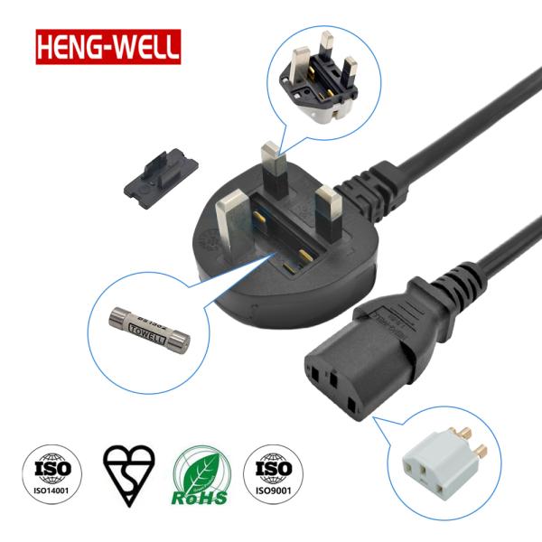 イギリス 3ピン純銅電源ケーブル C5 C13 BS 1363 フィューズ認証されたAC電源プラグケーブル 消費者電子機器