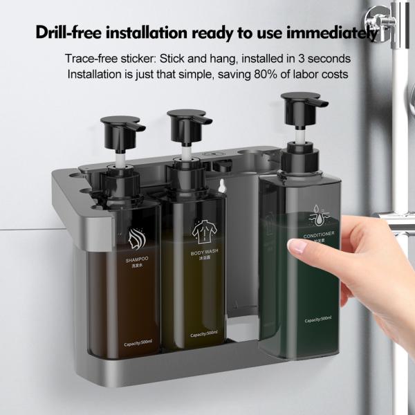 ABS Plastic Wall Mounted Manual Triple Bottle Soap Dispenser with 500ml Capacity for Hotel and Home Bathroom