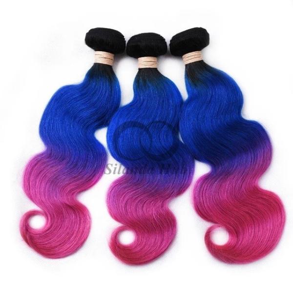 #T1B/Blue/Rose Red Body Wave Remy Human Hair Bundles Sew In Weave Bundles Brazilian Bundle Deals