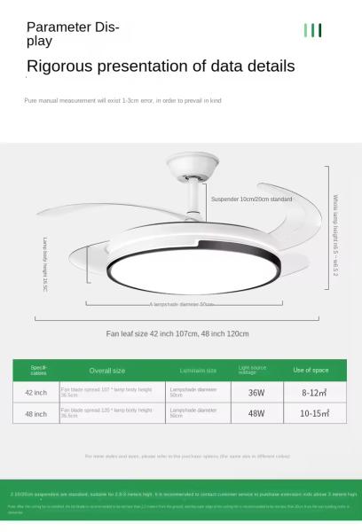 Ventilateur de plafond à LED intelligent décoratif moderne 3 couleurs LED Light Smart télécommande Ventilateur de plafond invisible