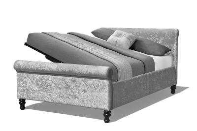 Upholstered French Sleigh Tufted Storage Bed Gas Lift 150cm X 200cm Bed Size